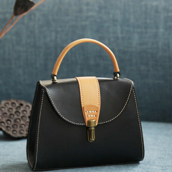 Handmade Women's Black Leather Handbags Purse Vintage Small Handbag Shoulder Bag Purse