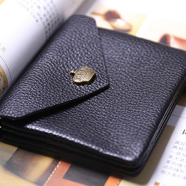 Cute Women Crown Black Leather Mini Billfold Wallet Coin Wallets Slim Change Wallets For Women