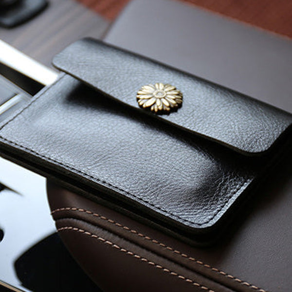 Cute Women Black Leather Mini Card Wallet Sunflower Coin Wallets Slim Change Wallets For Women