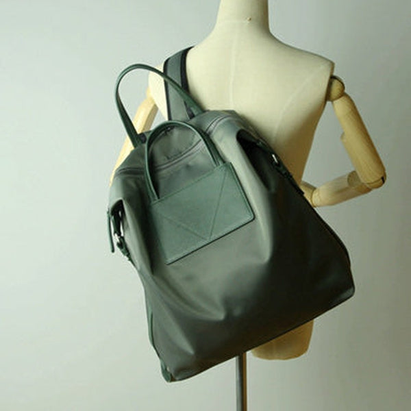 Womens Green Nylon Backpack Purse Best Satchel Backpack Nylon Leather School Rucksack for Ladies