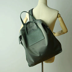 Womens Green Nylon Backpack Purse Best Satchel Backpack Nylon Leather School Rucksack for Ladies