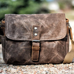 Cool Waxed Canvas Leather Mens Casual Waterproof Messenger Bag Camera Bag Side Bag For Men