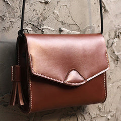 Cute Coffee LEATHER Flip Side Bag Handmade WOMEN Envelope Crossbody BAG Purse FOR WOMEN