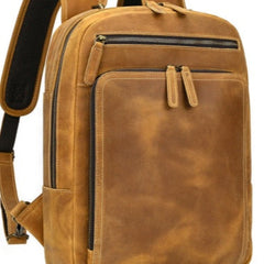 Camel Crazy Horse Leather Backpack Mens Large Tan Leather Backpack for Men