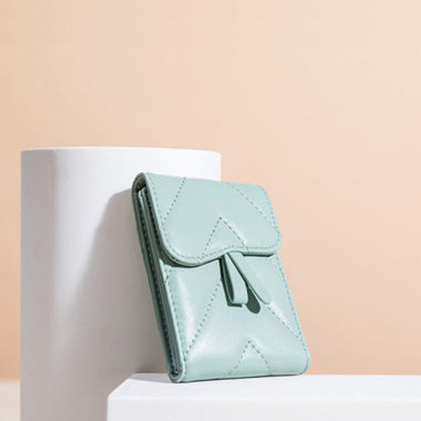 Small Women Green Leather Card Holder Small Card Wallet Sheepskin Card Holder Credit Card Holder For Women