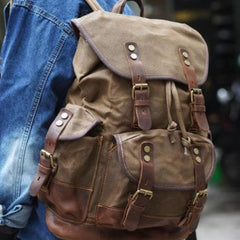 Canvas And Leather Backpack Hiking Backpack for Men Waxed Canvas Backpack With Laptop Compartment