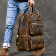 Leather Backpack Style Handbag Vintage Brown Large Leather Backpack Men 16