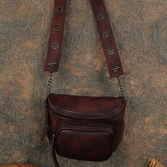 Vintage Coffee Leather Womens Saddle Shoulder Bag Saddle Crossbody Purse for Women