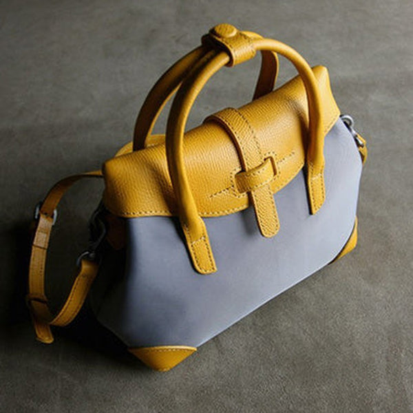 Small Womens Gray&Yellow NYLON Handbag Purse Cute NYLON Shoulder Bag Crossbody Purse for Ladies