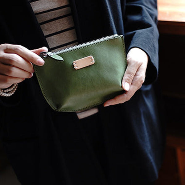 Vintage Green Leather Zipper Wallet Womens Zip Around Wallets Green Ladies Zipper Clutch Wallet for Women