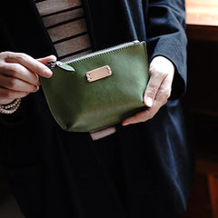 Vintage Green Leather Zipper Wallet Womens Zip Around Wallets Green Ladies Zipper Clutch Wallet for Women