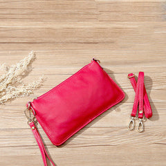 Rose Red Leather Wristlet Wallet Womens Small Minimalist Shoulder Purse Zip Crossbody Purse Slim Shoulder Bag for Women