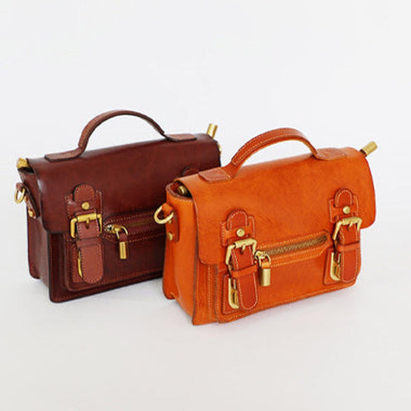 Womens Small Leather Satchel Crossbody Bag Vintage School Handbags Shoulder Bag for Ladies