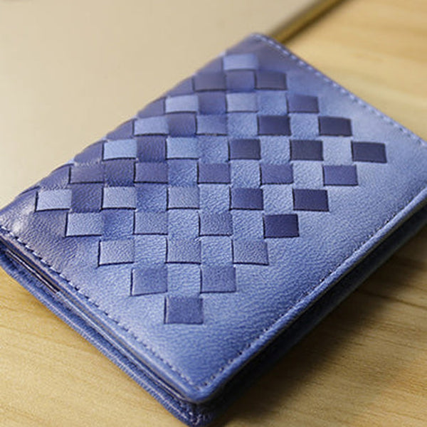 Women Blue Braided Leather Billfold Wallet Small Wallets Bifold Wallets For Women