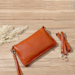Dark Orange Leather Wristlet Wallet Womens Small Minimalist Shoulder Purse Zip Crossbody Purse Slim Shoulder Bag for Women