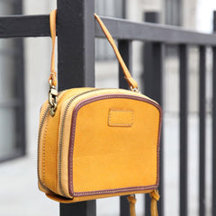 Handmade Women's Yellow Leather Shoulder Clutch Purse Handbag Crossbody Bag Clutch Purse