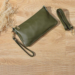 Green Leather Wristlet Wallet Womens Small Minimalist Shoulder Purse Zip Crossbody Purse Slim Shoulder Bag for Women