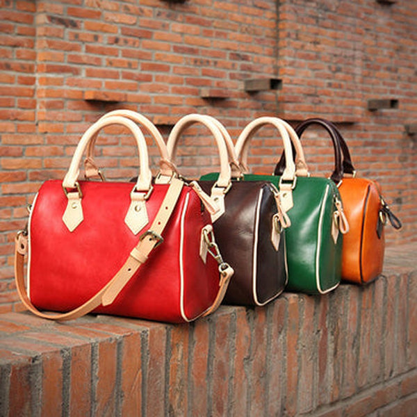 Fashion Womens Leather Small Boston Handbag Best Womens Leather Boston Purse Side Bag