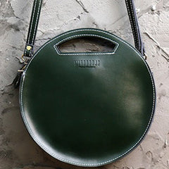Cute Round LEATHER Handbag Green WOMEN Circle SHOULDER BAG Small Crossbody Purse FOR WOMEN