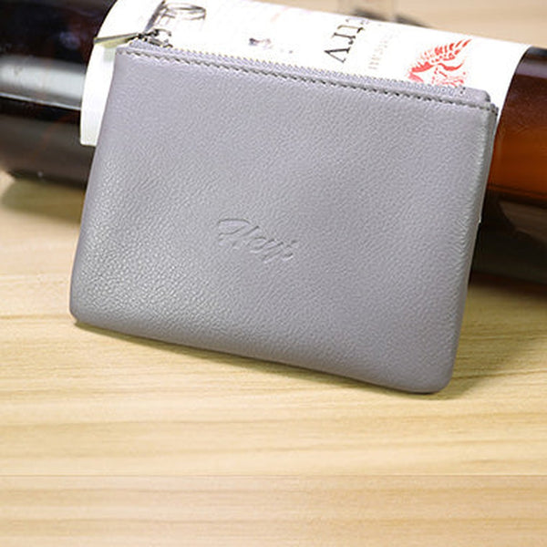 Cute Women Gray Leather Mini Zip Coin Wallet Change Wallet Zipper Change Wallet For Women