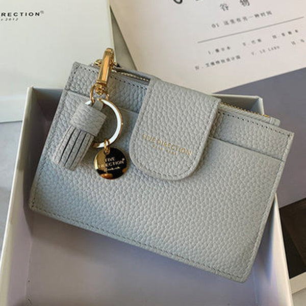 Cute Women Gray Leather Slim Keychain with Card Wallet Card Holder Wallet Change Wallet For Women