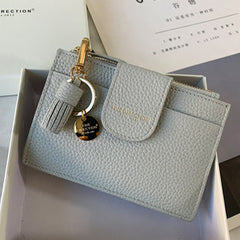 Cute Women Gray Leather Slim Keychain with Card Wallet Card Holder Wallet Change Wallet For Women