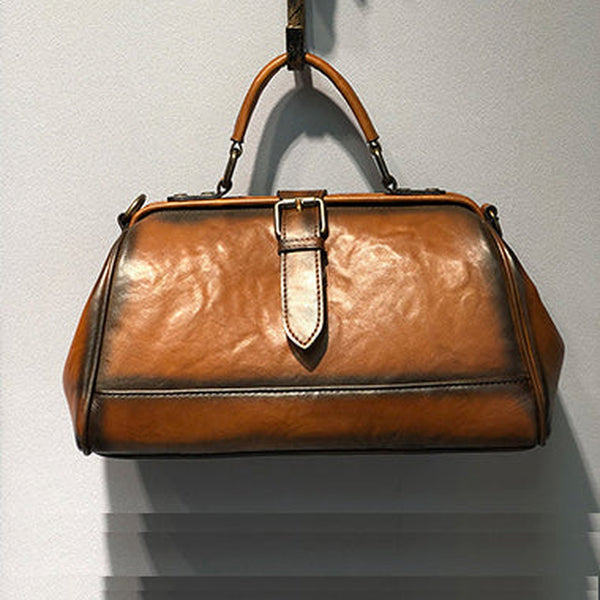 Vintage Womens Brown Leather Doctor Handbag Purse Handmade Doctor Shoulder Bag for Women