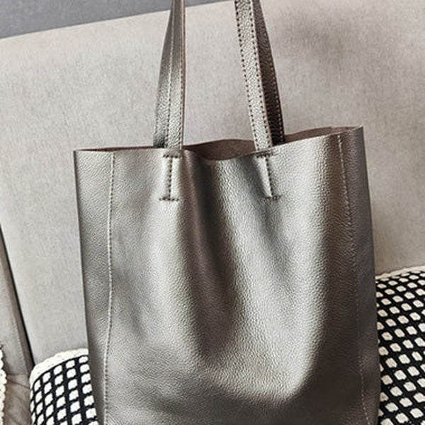 Fashion Womens Silver Leather Oversize Tote Bags Silver Shoulder Tote Bag Handbag Tote For Women