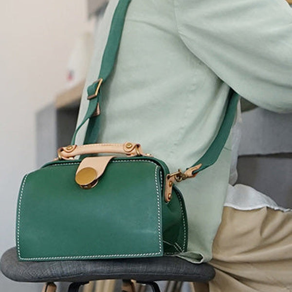 Vintage Womens Green Leather Doctor Handbags Shoulder Purses Doctor Purse for Women