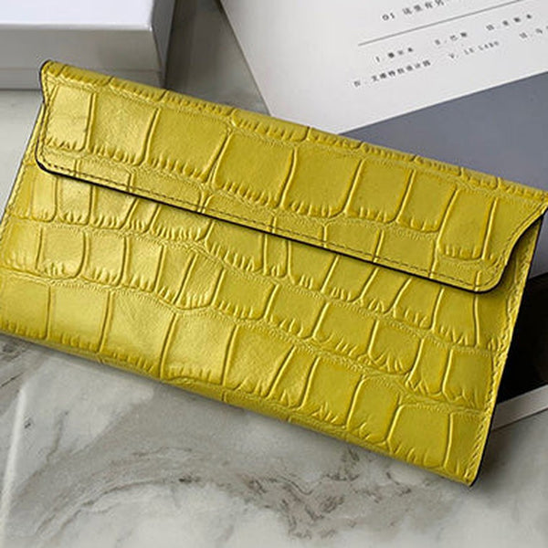 Cute Women Yellow Vegan Leather Long Wallet Crocodile Pattern Card Holder Clutch Wallet For Women