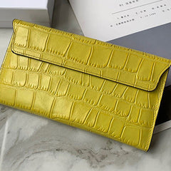 Cute Women Yellow Vegan Leather Long Wallet Crocodile Pattern Card Holder Clutch Wallet For Women