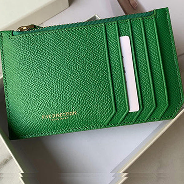 Cute Women Green Leather Slim Card Holder Card Wallet Zipper Change Wallet For Women