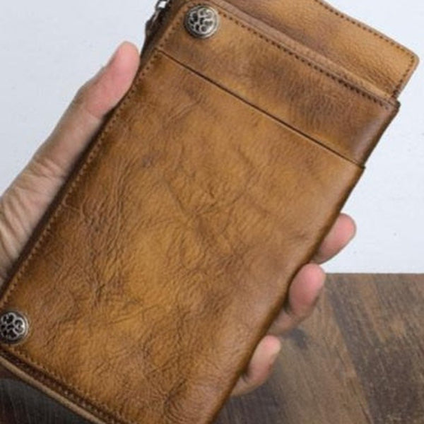 Mens Keyring Wallet Cool Biker Chain Wallet Keyring Wallet Brown Leather Wristlet Clutch Wallet