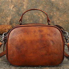 Vintage Brown Leather Womens Around Handbag Shoulder Bags Crossbody Purse for Women