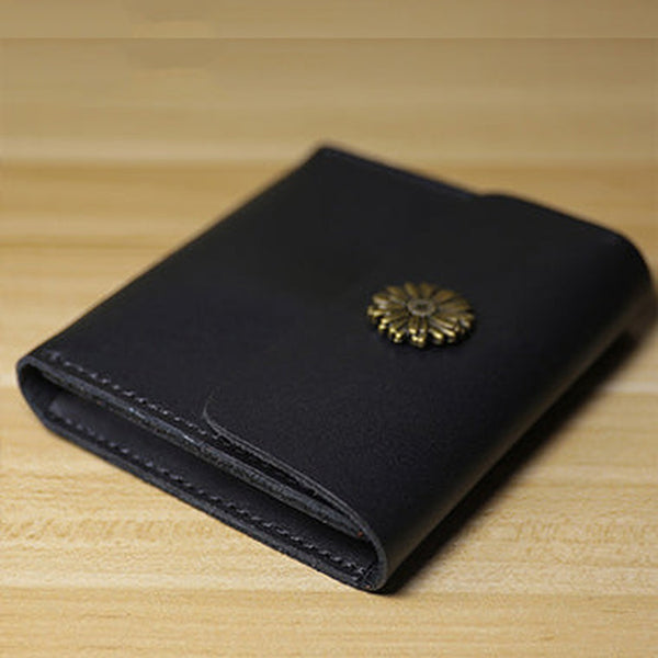 Cute Women Black Leather Slim Card Wallet Sunflower Coin Wallets Mini Change Wallets For Women
