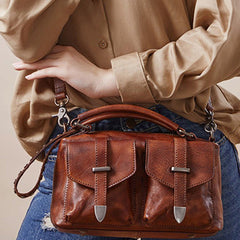 Vintage Brown Leather Womens Satchel Shoulder Bag Handbag Crossbody Purse for Ladies