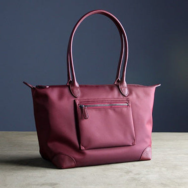 Womens Wine Red Nylon Shoulder Tote MEDIUM Burgundy Nylon Handbag Purse for Ladies