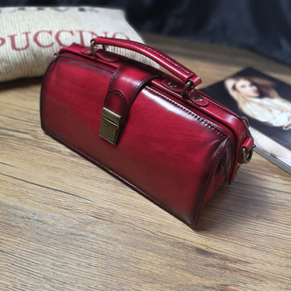Vintage Womens Red Leather Doctor Handbag Purses Vintage Handmade Doctor Crossbody Purse for Women