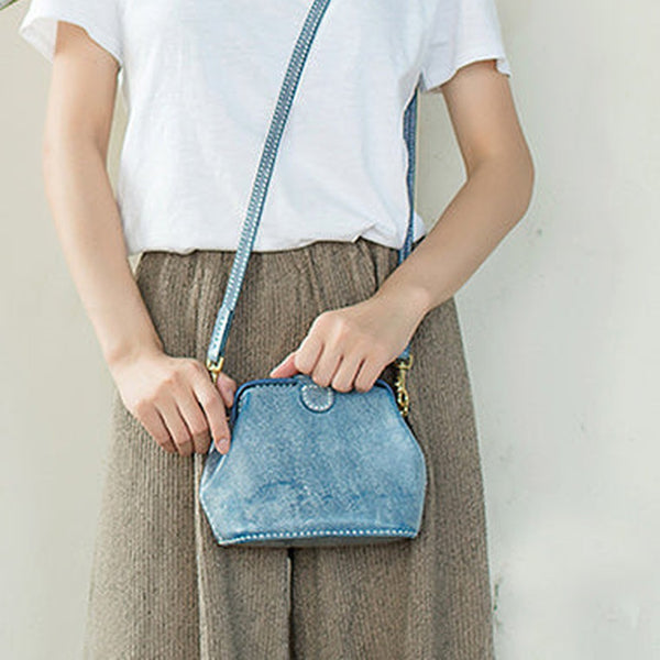 Handmade Womens Blue Leather Small doctor Purse shoulder doctor bags for women