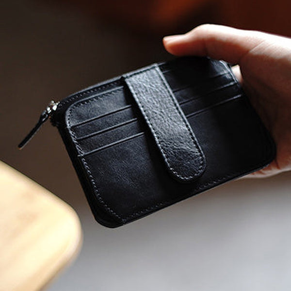 Womens Black Leather Card Holders Wallet Slim Billfold Wallet Card Holders for Ladies