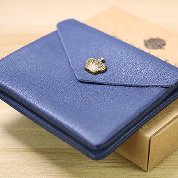 Cute Women Crown Blue Leather Mini Billfold Wallet Coin Wallets Slim Change Wallets For Women