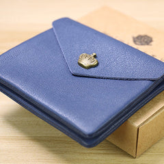 Cute Women Crown Blue Leather Mini Billfold Wallet Coin Wallets Slim Change Wallets For Women