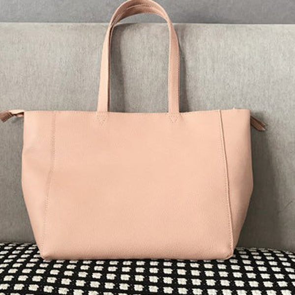 Stylish Womens Pink Leather Tote Bag Shoulder Tote Bag Pink Tote Purse For Women