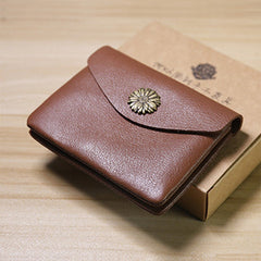 Slim Women Dark Brown Sunflower Leather Card Wallet Minimalist Envelope Card Holder Wallet Coin Wallet For Women
