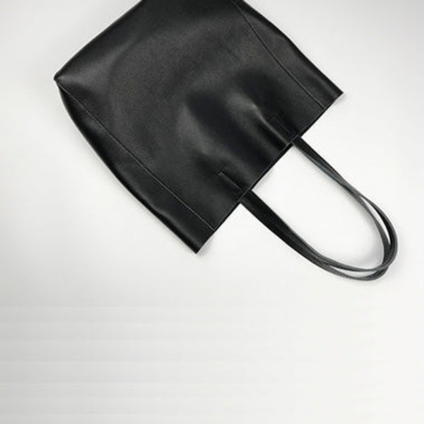Fashion Womens Black Leather Vertical Tote Bags Black Shoulder Tote Bags Black Handbags Tote For Women