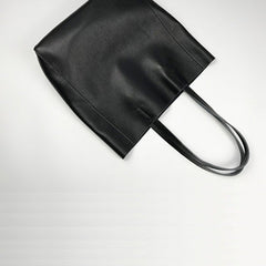 Fashion Womens Black Leather Vertical Tote Bags Black Shoulder Tote Bags Black Handbags Tote For Women