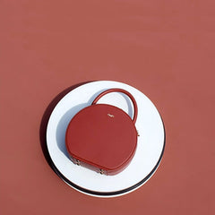 Womens Red Leather Round Handbag Crossbody Bag Round Small Shoulder Bag for Women