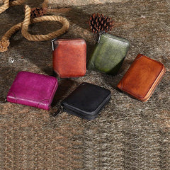 Vintage Women Leather Small Wallet Zip Around Bifold Billfold Wallet with Coin Pocket For Women