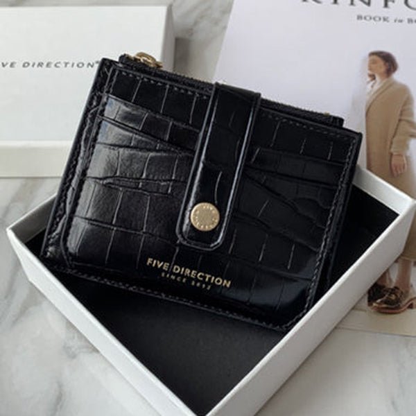 Cute Women Black Vegan Leather Small Card Holder Crocodile Pattern Card Wallets Slim Card Holders Credit Card Holder For Women