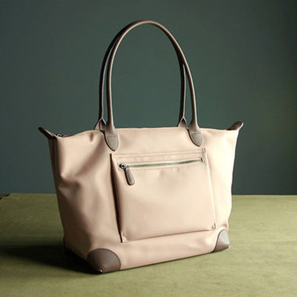 Womens Light Pink Nylon Shoulder Tote Large Pink Nylon Handbag Purse for Ladies